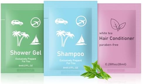Body Wash Shampoo Conditioner Set Travel 0.28fl Oz,Travel Size Shower Gel Set,Shampoo and Conditioner Travel Bulk,Hotel Supplies Bulk Hygiene Kits for Homeless Guests Hotel (50)