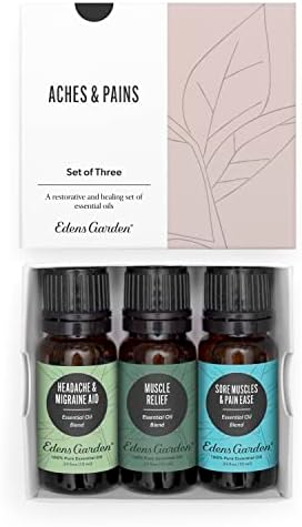 Edens Garden Aches & Pains Essential Oils 3 Set – 100% Pure Therapeutic Grade, Undiluted & Natural Aromatherapy Blends - for Headache, Muscle Comfort, Relaxation & Self Care Massage, 10 ml/ 3 Pack