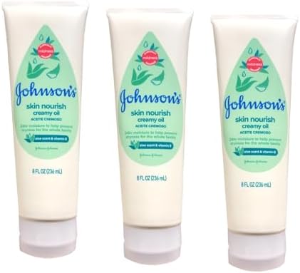Johnson's Baby Creamy Oil with Aloe & Vitamin E, Moisturizing Baby Body Lotion for Delicate Skin, Hypoallergenic and Free of Parabens, Phthalates, and Dyes, 8 Fl Oz, Pack of 3