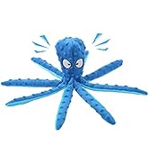 WishLotus Octopus Dog Chew Toy, No Stuffing Plush Dog Squeaky Toy with Crinkle Paper in Legs, Cor...