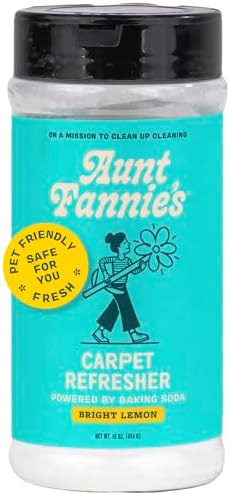 Aunt Fannie's Carpet Refresher & Deodorizer Powder, Multi-Purpose Carpet, Rug, and Upholstery Odor Eliminator for Homes with Cats and Dogs, Bright Lemon Scent, 16 Oz (Pack of 1)
