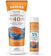 Badger SPF 40 Kids Mineral Sunscreen Cream and SPF 35 Kids Mineral Sunscreen Face Stick - Reef-Fr...
