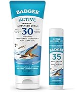 Badger Mineral Sunscreen Combo, SPF 30 Cream & SPF 35 Face Stick, Organic Reef Safe Broad Spectru...