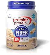 Premier Protein Powder Plus Fiber, 25g Protein, 7g Fiber, Vanilla, No Added Sugar,17 Servings
