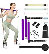 Pilates Bar Kit for Men and Women with Resistance Bands, Portable Home Gym Pilates Resistance Bar...