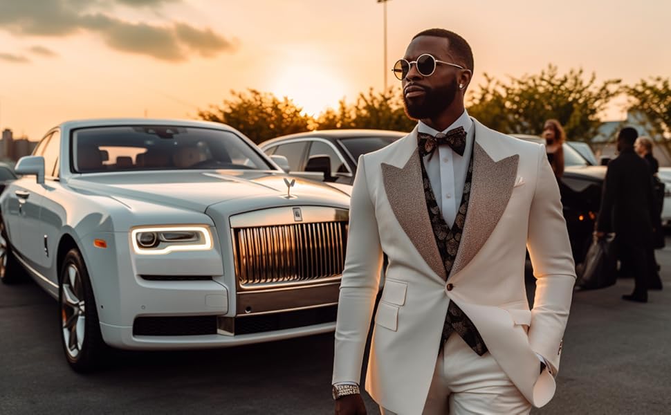 A black man standing in front of a Rolls Royce