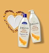 Two bottles of Jergens lotion with a swatch in the shape of a heart