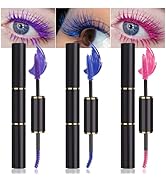 3 Colors Double-Ended Colored Mascara Set for Eyelashes, Purple Blue Pink Colorful Mascara Waterp...