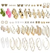 44 Pairs Gold Hoop Earrings Set for Women Girls, Fashion Hypoallergenic Pack of Earrings Stud Pea...