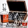 Custom Engraved Monogram Since Year Whiskey Decanter Gift Set – 23 oz Liquor/Bourbon Decanter with Glasses, Whiskey Stones, & Tongs – Premium Whiskey Gift for Men, Husband, Dad, or Boyfriend