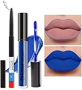 evpct 2Pcs Royal Light Blue Matte Liquid Lipstick and Lip Liner Pencil Makeup Set DNM Blue Lipsti...