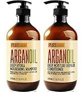 Moroccan Argan Oil Shampoo and Conditioner SLS Sulfate Free Set - Best Gift for Damaged, Dry, Cur...