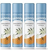 Badger - Classic Lip Balm, Unscented, Made with Organic Olive Oil, Beeswax & Rosemary, Certified ...