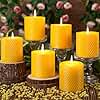 Hand-Rolled Beeswax Candles,2.8x3in-6PCS,All Natural Honeycomb Beeswax Pillar Candles,144 Hours Long Burning Bees Wax Candles for Home,Dripless Smokeless Unscented Honeycomb Pillar Candle