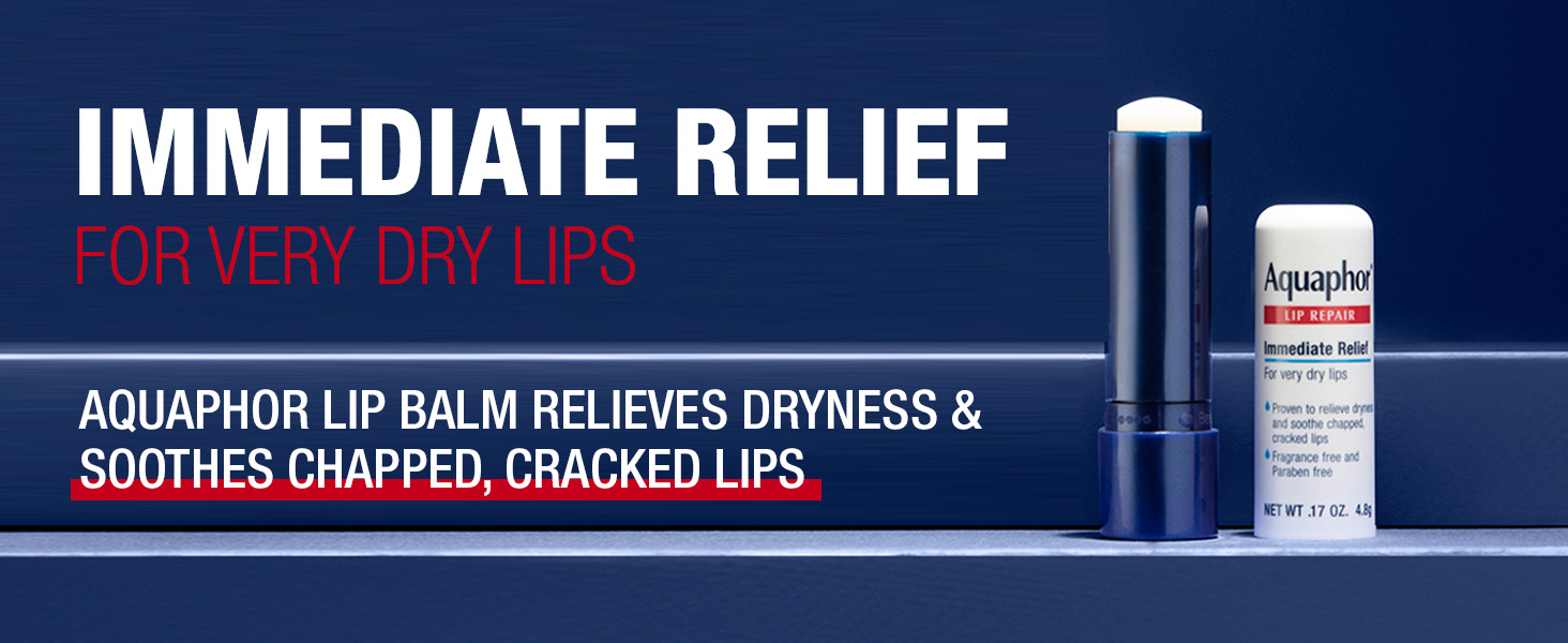 Immediate relief for very dry lips. Aquaphor Lip Balm relieves dryness & soothes chapped lips