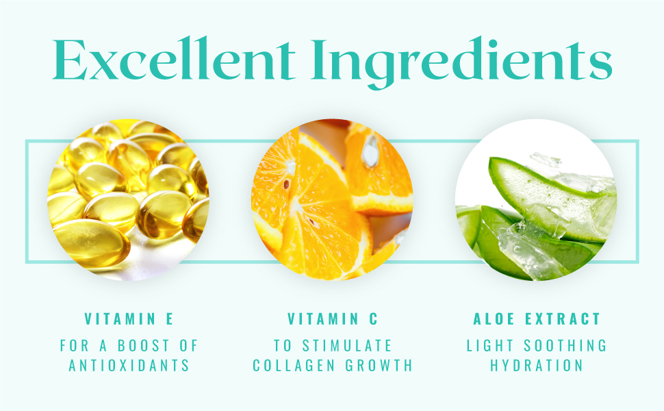 Excellent Ingredients: Vitamin E, Vitamin C, & Aloe Extract
