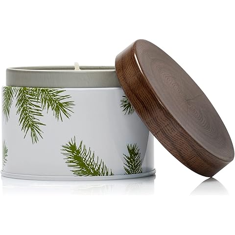 Thymes Frasier Fir Candle - Candle Tin - Scented Candles for Luxury Home Fragrance - Single-Wick – Holiday Candles with Pine Needle Design (6.5 oz)