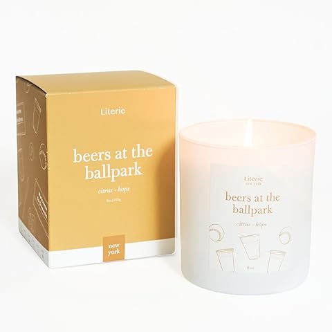 Literie NYC Inspired Scented Candle: Beers at The Ballpark - Citrus & Hops Scent, 9oz, 50 Hour Burn, Vegan Soy & Coconut Blend Candle for Home Decor, Gift for Women & Men