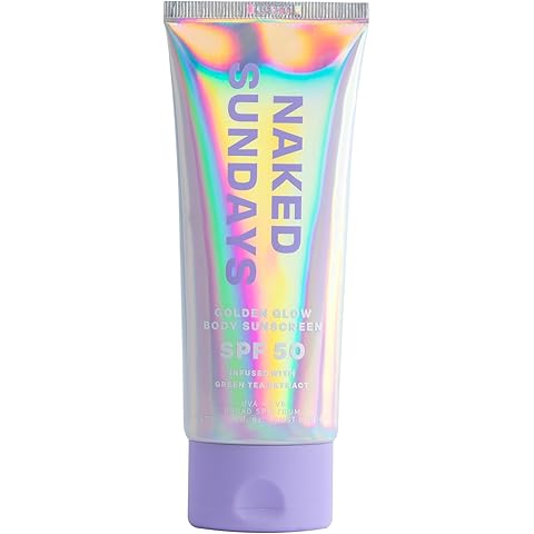 Naked Sundays SPF50 Golden Glow Body Sunscreen – Broad Spectrum UVA/UVB Protection, Glowy & Shimmering, Fragrance-Free, Firming, Non-Transfer SPF Lotion – 100ml