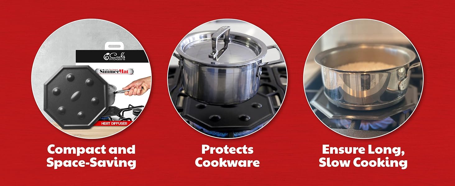 SimmerMat heat diffuser for gas stove, perfect for slow cooking, distributes heat evenly