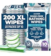 Body Wipes For Adults Bathing No Rinse 200pc XL - Ultra Thick Shower Wipes For Men Women - Person...