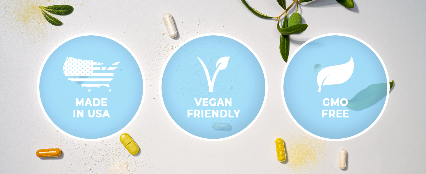 Product Certifications Made In USA Vegan Friendly GMO Free Capsules Tablets Blue