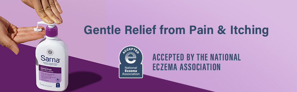 gentle relief from pain and itching, sarna, sensitive lotion, national eczema association