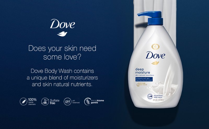 Dove Deep Moisture Body Wash product shot with texture and text 