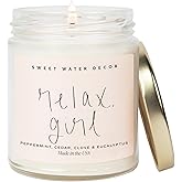Sweet Water Decor Relax Girl, Peppermint, Cedar, Clove, and Eucalyptus Scented Soy Wax Candle for Home | 9oz Clear Jar, 40 Ho