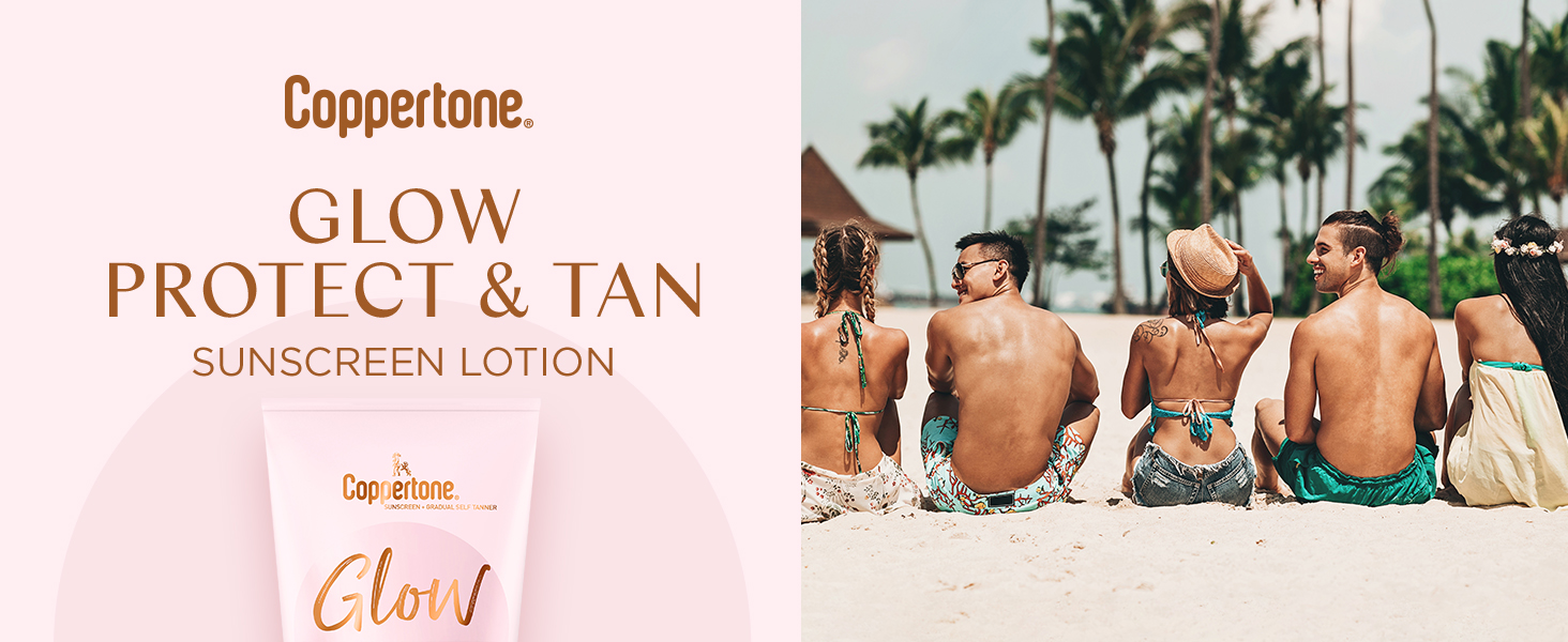 coppertone glow protect and tan, sunscreen, lotion, tanning, sunblock, sun