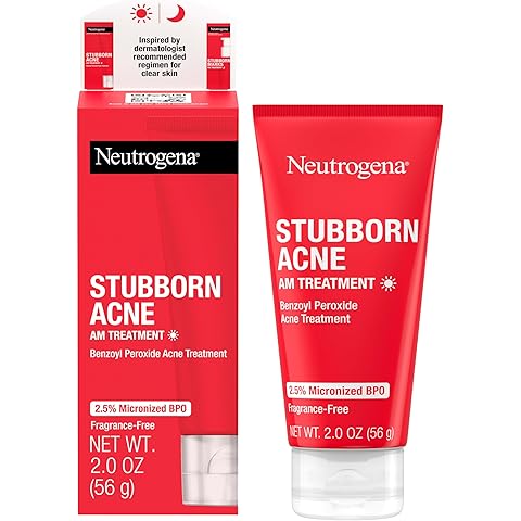 Neutrogena Stubborn Acne AM Face Treatment with 2.5% Micronized Benzoyl Peroxide Acne Medication, Oil-Free Daily Facial Treatment Reduces Size & Redness of Breakouts, Paraben-Free, 2.0 oz