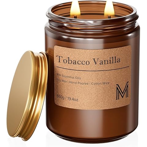 Tobacco Vanilla Home Scented Candle | 19.4oz, 115-Hour Burn | Natural Organic Soy W...