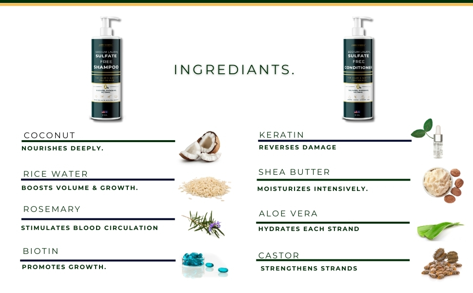 all natural ingredients includes biotin castor rice water rosemary coconut shea butter keratin