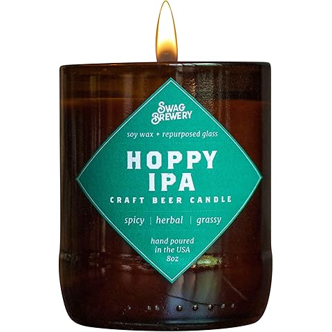 Hoppy IPA Brew Candle - Hand Poured in USA (Soy Wax) - Great Gift for Beer Lovers - for The Man Cave, Brewery, or Home (Made from Recycled Beer Bottles), Beer Gift, Guy Gift, Beer Bottle Candle