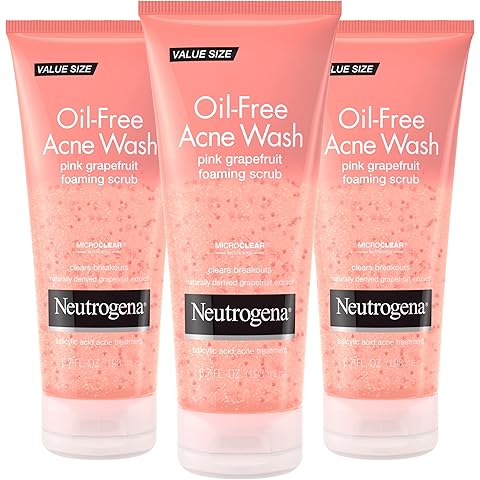 Neutrogena Oil Free Pink Grapefruit Acne Face Wash with Vitamin C, 2% Salicylic Acid Acne Treatment, Gentle Foaming Facial Scrub to Treat & Prevent Breakouts, 6.7 fl. Oz, 3 Pack