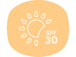Sun with SPF 30 icon on light orange oval background