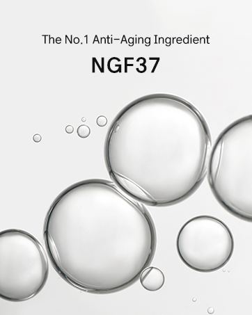 No.1 anti-aging ingredient with serum texture and clear bubbles representing advanced cell science