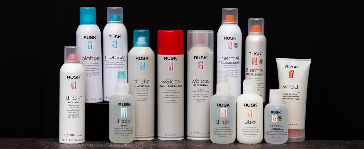 designer collection RUSK, styling products for all hair types and all hair goals