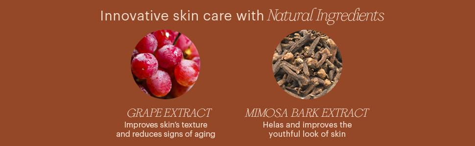 grape extract mimosa back aging youthful look smooth skin skincare natural