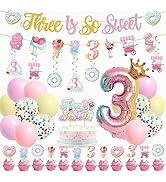 JUYRLE 3rd Happy Birthday Decorations for Girls- third pink birthday decorations, ice cream birth...