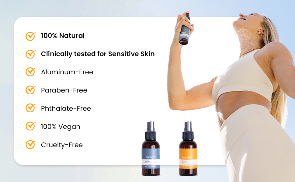 SweatyB Full Body Deodorant Spray - Aluminum-Free - Sensitive Skin-Friendlr Women & Men
