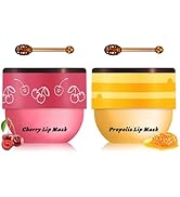 XINGXYUEL 2PCS Bee Lip Balm Honey Pot Cherry Honey Lip Balm Sleeping Lip Mask Silky Hydrating Bee...