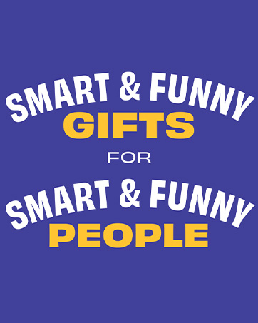 Text reading smart and funny gifts for smart and funny people