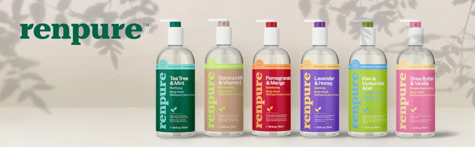 Renpure Body Washes: Tea Tree & Mint, Coconut &; Vitamin E, Pomegranate and Mango