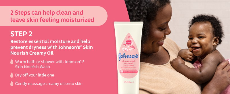 Restore essential moisture and help prevent dryness with Johnson's Skin Nourish Creamy Oil