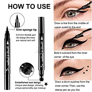 evpct 4 in 1 Flowers Heart Moon Star Shapes Face Stamps & Eyeliner Set
