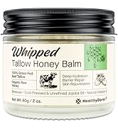 Beef Tallow Honey Balm for Skin: 100% Grass Fed Whipped Organic Moisturizer with Organic Raw Hone...