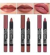 evpct 3Pcs Nude Beige Matte Lipstick and Lip Liner Crayon Set Chestnut Brown Mauve Vegan 24 Hour ...
