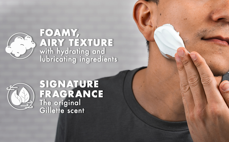 Man is seen applying Foamy Regular which has an airy texture and a signature fragrance.