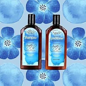 Product bottle with blue flowers in background